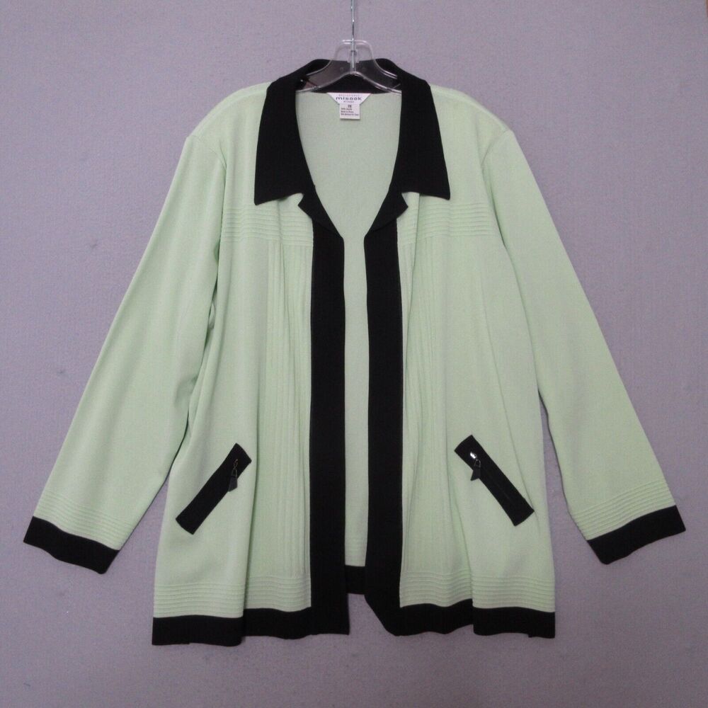 Exclusively Misook Sweater Cardigan Women Plus‎ 3X Green Black Open Front Career